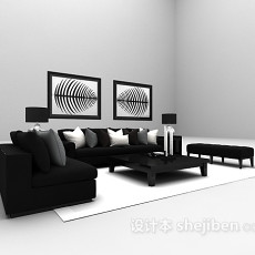 现代黑色沙发组合3d模型下载