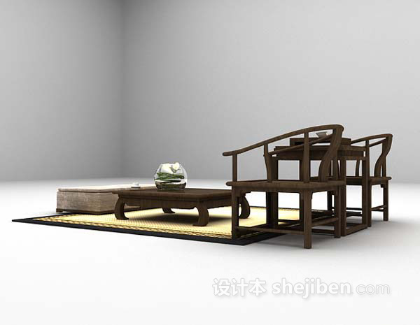 免费中式风格桌椅组合3d模型下载