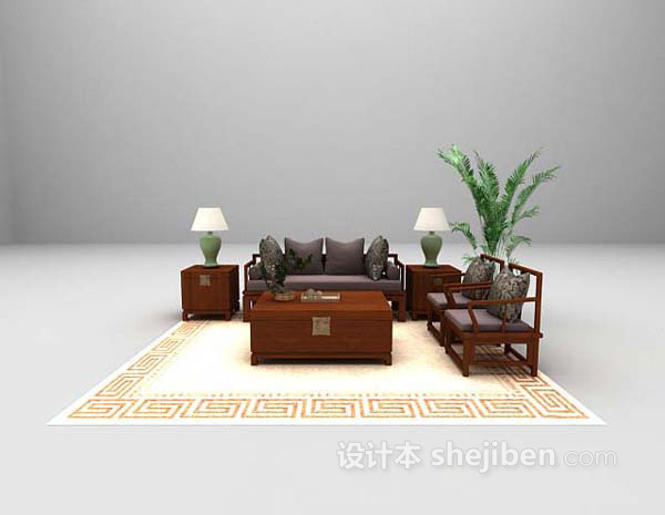 棕色沙发组合3d模型下载