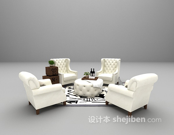 白色欧式沙发组合3d模型下载