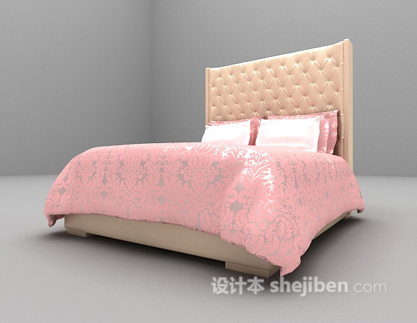 免费粉色床3d模型下载
