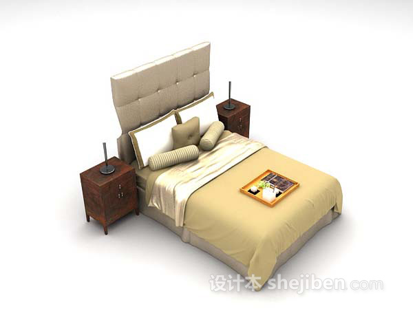现代风格双人床组合3d模型下载