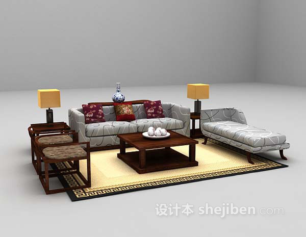 中式风格中式沙发max3d模型下载