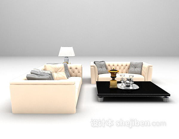 现代风格浅色沙发组合3d模型下载
