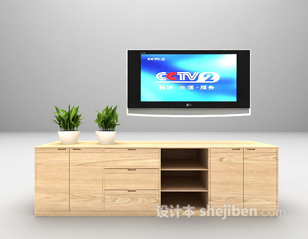木质电视柜免费3d模型下载