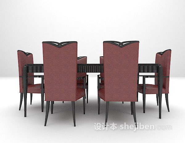 欧式棕色木质餐桌3d模型免费下载