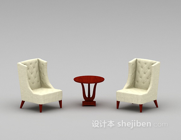 灰色布艺桌椅组合3d模型下载