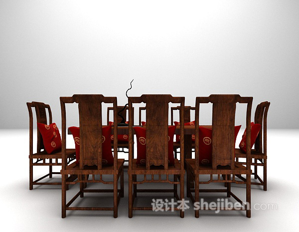 长形木质桌椅模型下载