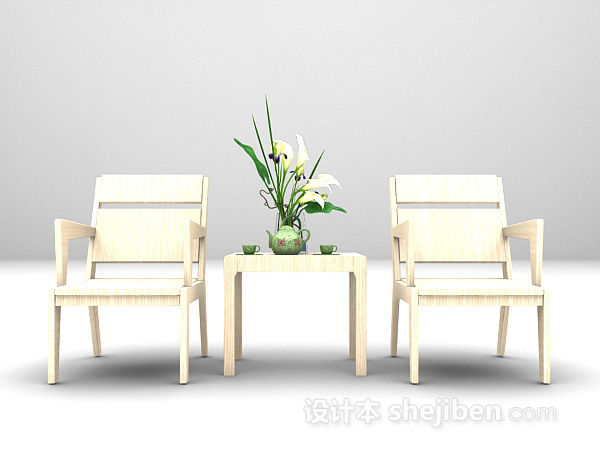 灰色桌椅组合3d模型下载