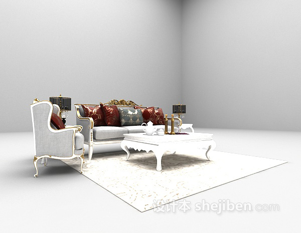 欧式风格白色欧式沙发欣赏3d模型下载