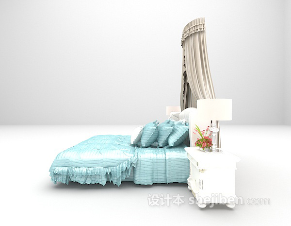 设计本欧式白色床欣赏3d模型下载