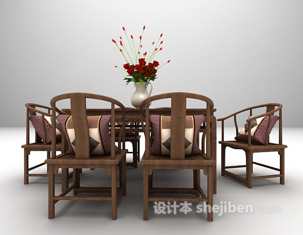 中式桌椅组合模型下载