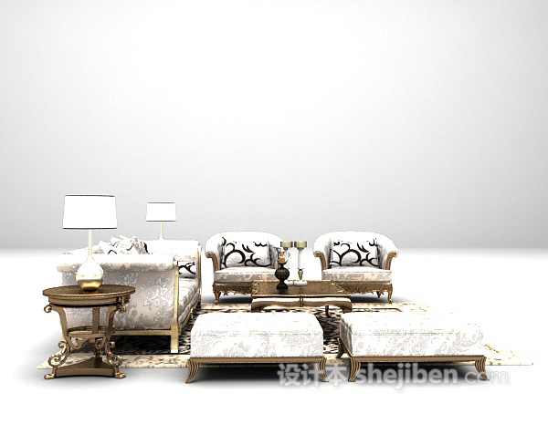 欧式古典沙发组合3d模型下载