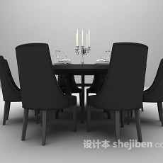木质圆桌餐桌椅组合3d模型下载