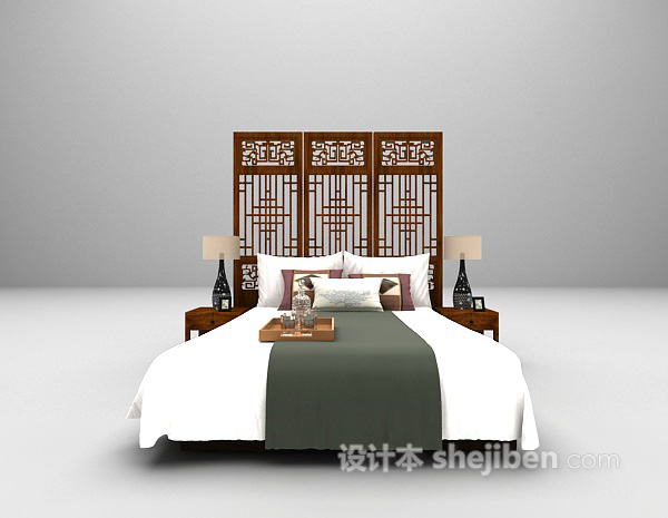 中式木质床3d模型推荐
