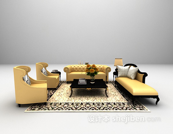 欧式金色沙发组合3d模型下载