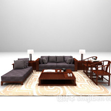 现代中式沙发组合3d模型下载