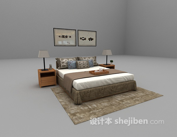 现代风格灰色床具3d模型下载