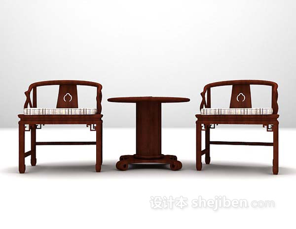 棕色桌椅组合3d模型欣赏