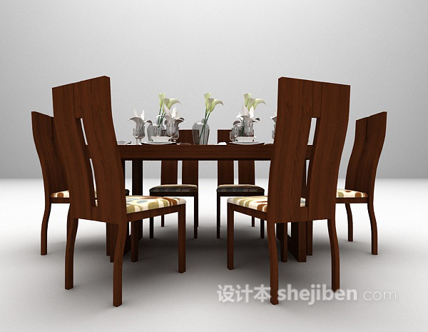 棕色木质餐桌模型下载
