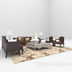 欧式棕色皮沙发3d模型下载