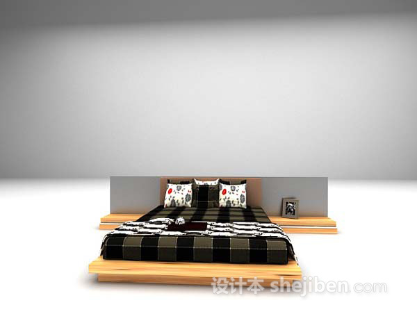 简约格纹床3d模型下载