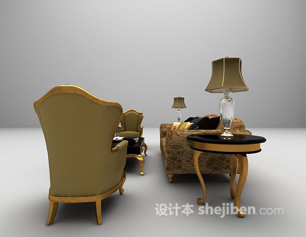 设计本欧式棕色沙发组合3d模型下载