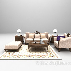 欧式浅色组合沙发3d模型下载