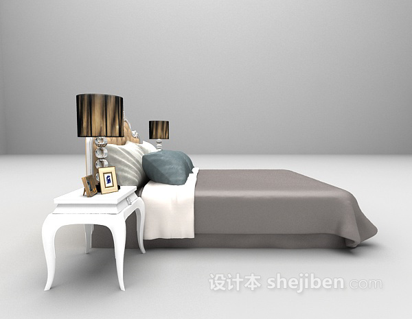 白色欧式床3d模型欣赏