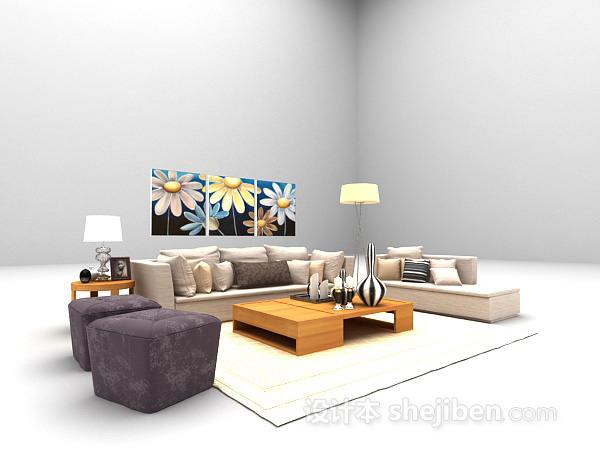 田园风格组合沙发3d模型下载