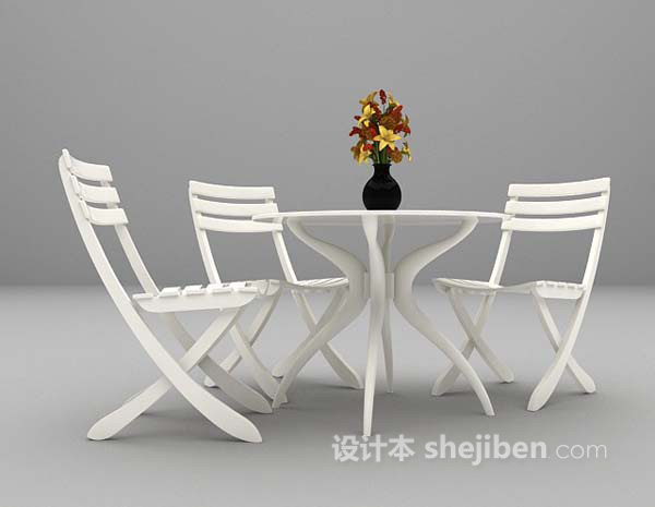 白色木质桌椅组合3d模型下载