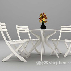 白色木质桌椅组合3d模型下载
