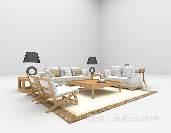 现代风格木质组合沙发3d模型下载