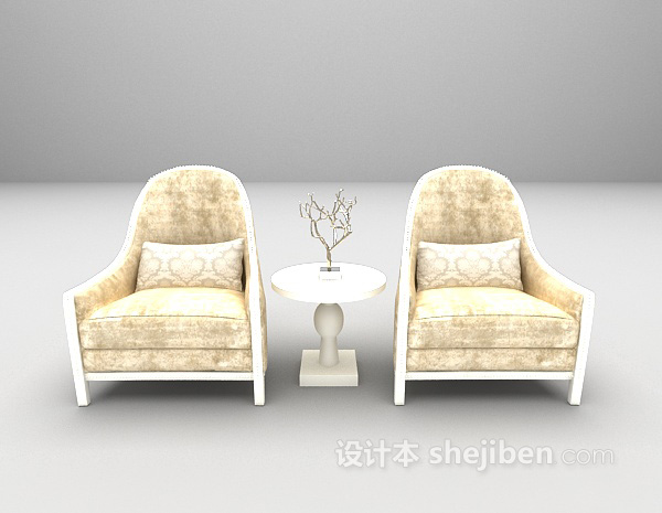 浅色单人沙发3d模型免费下载