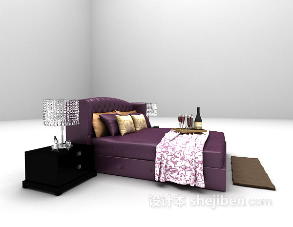紫色双人床具3d模型下载