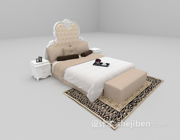 欧式风格灰色系双人床3d模型下载