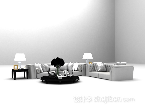 免费灰色系组合沙发3d模型下载
