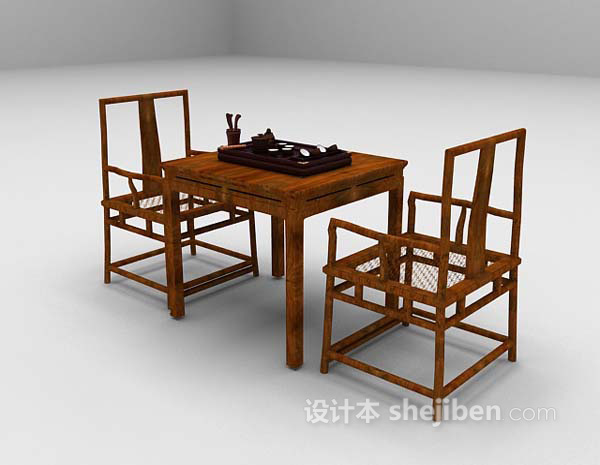 中式桌椅组合3d模型