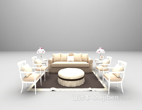 欧式浅色沙发椅组合3d模型