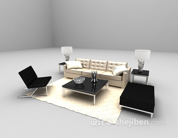 设计本白色皮质沙发3d模型下载