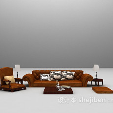 欧式古典皮沙发组合3d模型下载