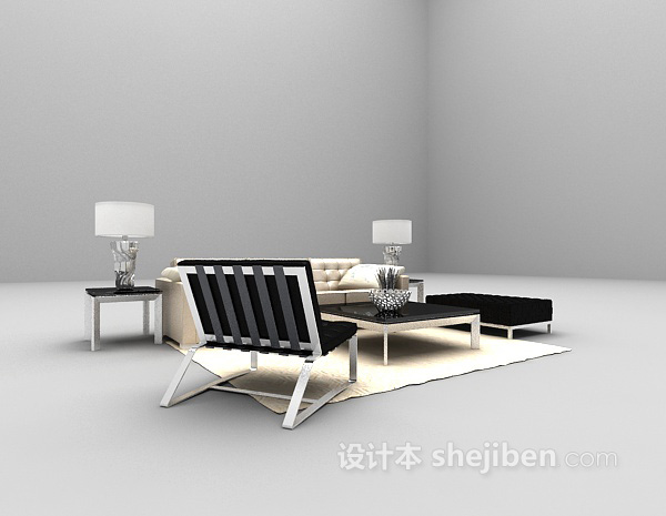 白色皮质沙发3d模型下载