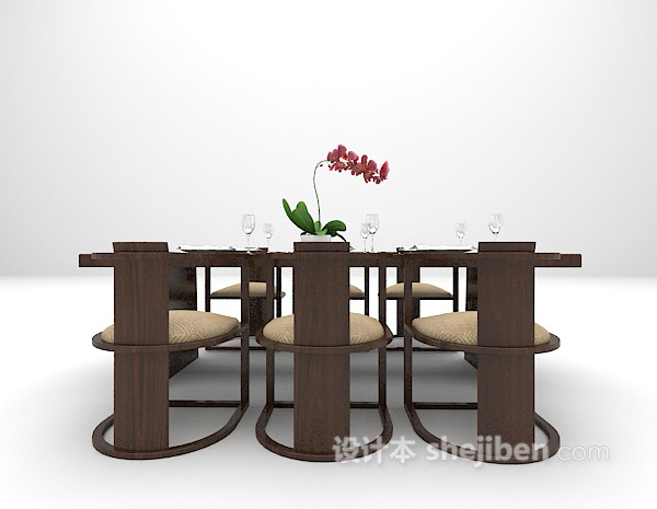 黑色中式餐桌模型下载