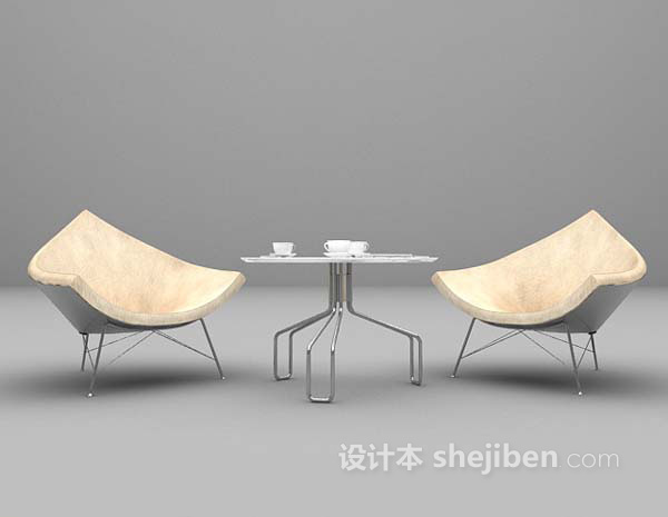 现代白色桌椅组合3d模型下载