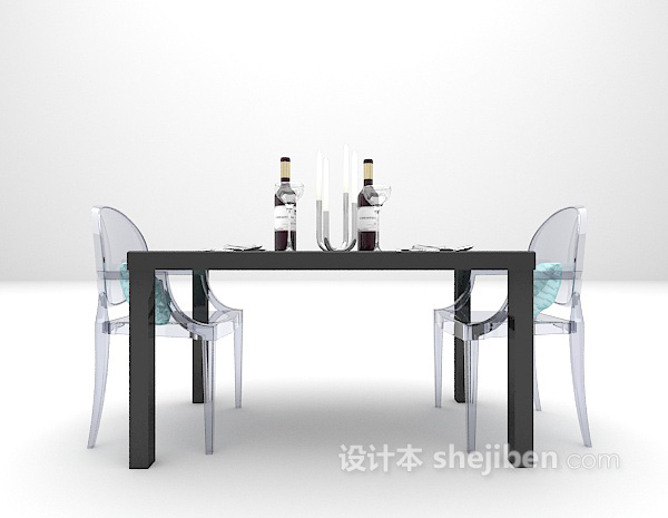 欧式黑色餐桌模型下载