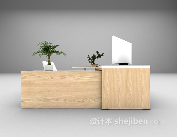 设计本灰色木质书桌3d模型下载