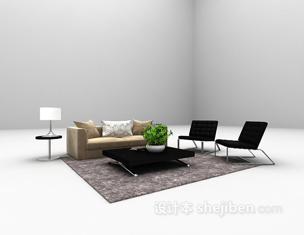 灰色双人沙发3d模型下载