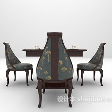 欧式木质餐桌3d模型下载