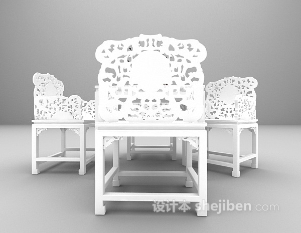 传统中式方桌组合3d模型下载