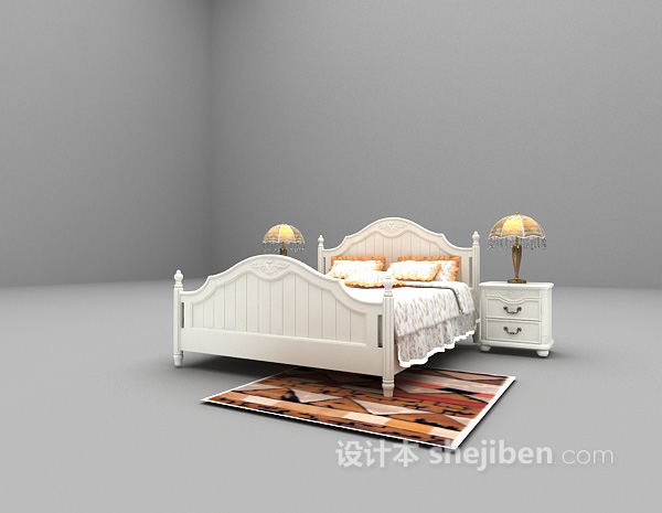 免费欧式白色床推荐3d模型下载